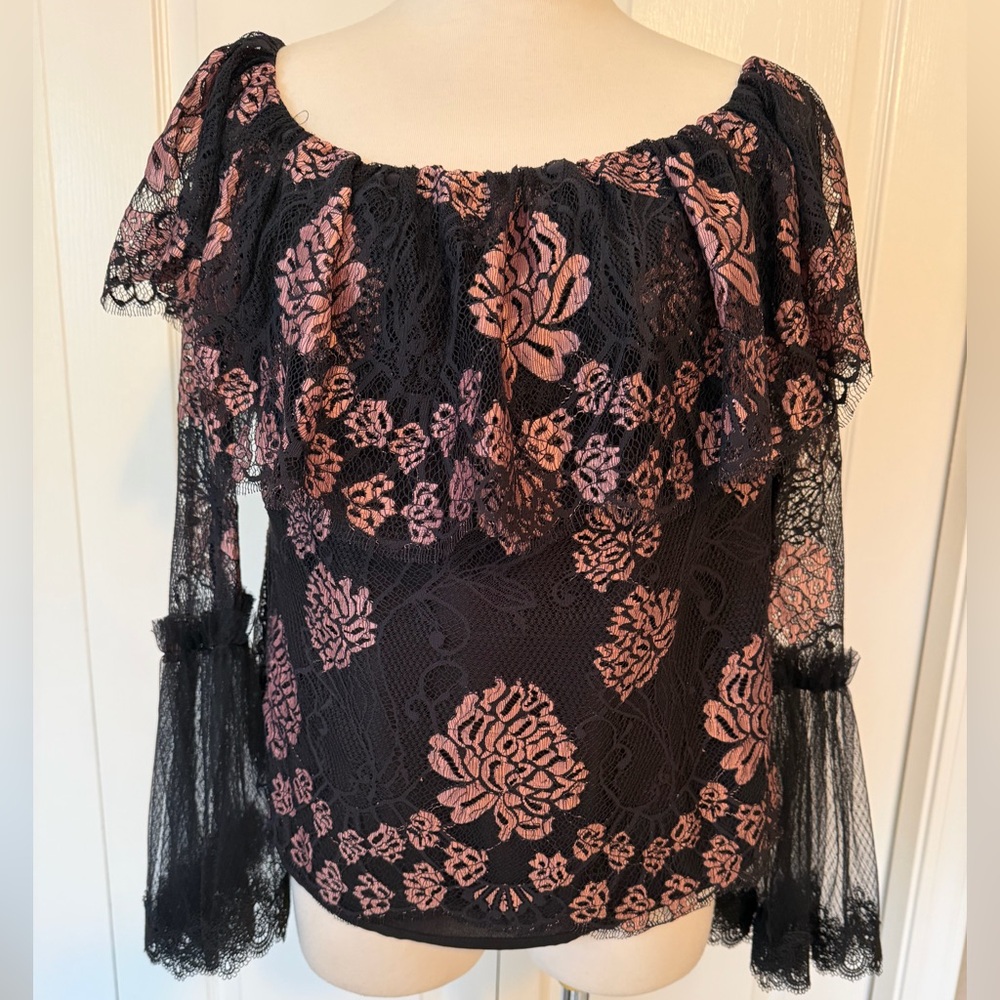 Alexis Black and Pink Floral Lace Blouse